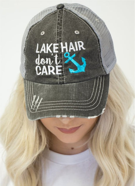 Lake Hair Don't Care Blue Anchor Trucker Hat king-general-store-5710.myshopify.com