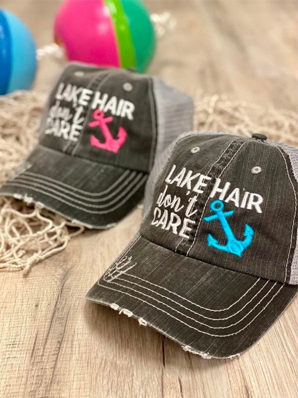 Lake Hair Don't Care Blue Anchor Trucker Hat king-general-store-5710.myshopify.com