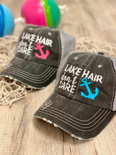 Lake Hair Don't Care Blue Anchor Trucker Hat king-general-store-5710.myshopify.com