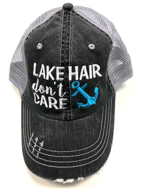 Lake Hair Don't Care Blue Anchor Trucker Hat king-general-store-5710.myshopify.com