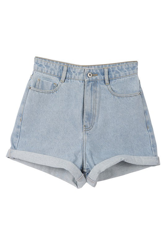 Mid Blue Roll Up Denim Shorts king-general-store-5710.myshopify.com