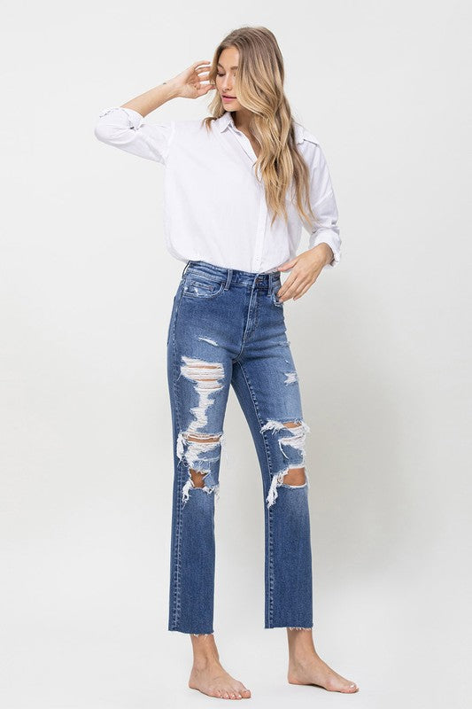 Distressed High Rise Ankle Relaxed Straight Jeans king-general-store-5710.myshopify.com