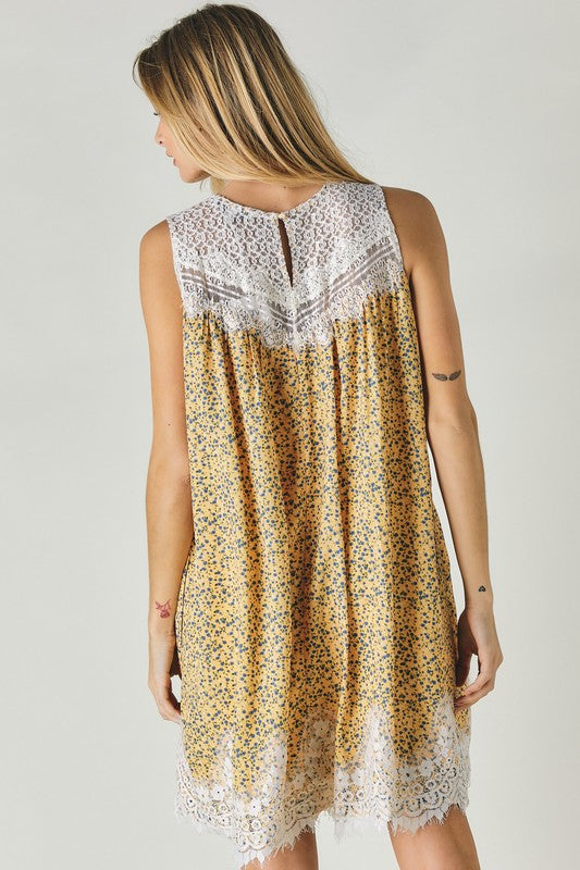 Printed Sleeveless Lace Trim Mini Dress king-general-store-5710.myshopify.com