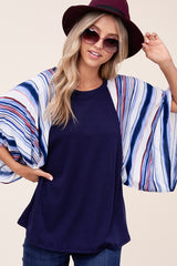 WAFFLE STRIPE MIX KIMONO TOP