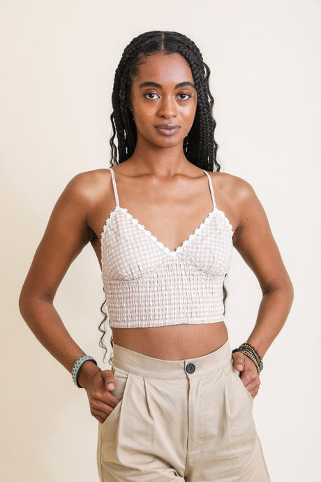 Gingham Smocked Bralette king-general-store-5710.myshopify.com