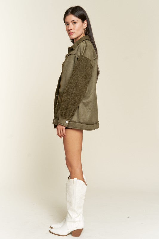 Plus Faux Fur and Suede Jacket king-general-store-5710.myshopify.com