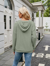 Ribbed Drawstring Long Sleeve Hoodie