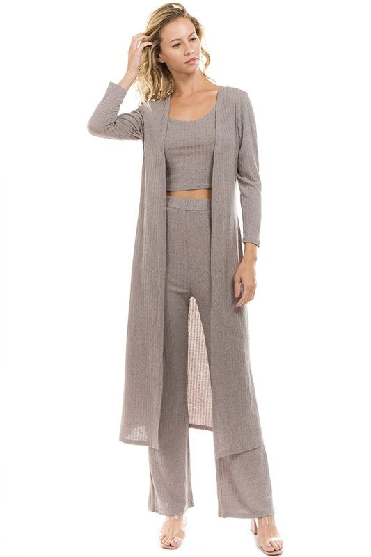 Grey Knit Longline Sweater Three Piece Set king-general-store-5710.myshopify.com