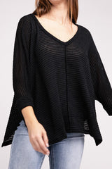 V-Neck Hi-Low Hem Jacquard Sweater king-general-store-5710.myshopify.com