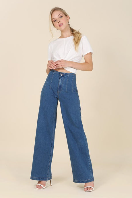 Flared High Waist Pintuck Jeans king-general-store-5710.myshopify.com