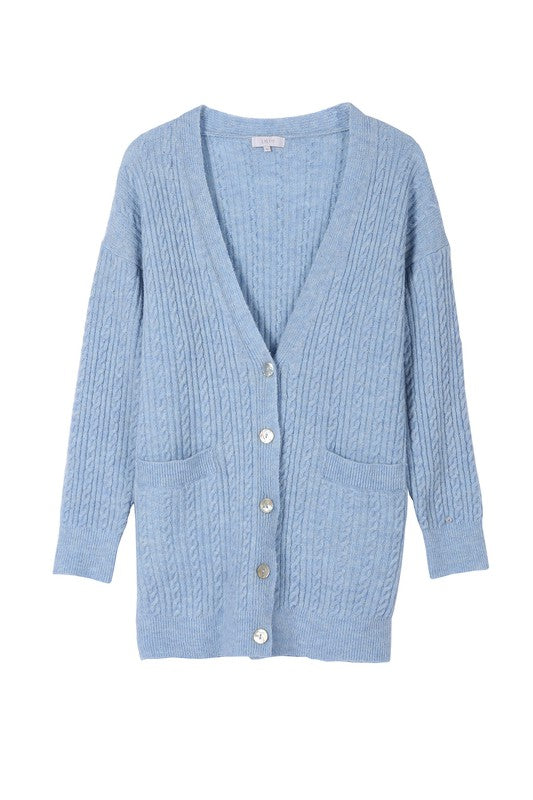 Light Blue Wool Blended Cable Knitted Cardigan king-general-store-5710.myshopify.com