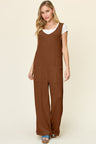 Double Take Full Size Texture Sleeveless Wide Leg Jumpsuit