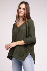 V-Neck Hi-Low Hem Jacquard Sweater king-general-store-5710.myshopify.com