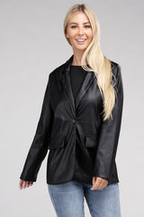 Sleek Pu Leather Blazer with Front Closure king-general-store-5710.myshopify.com