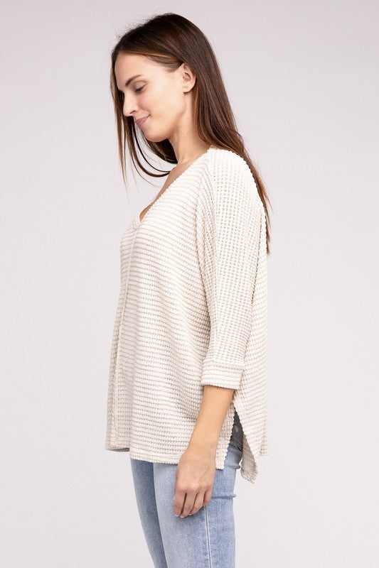 V-Neck Hi-Low Hem Jacquard Sweater king-general-store-5710.myshopify.com