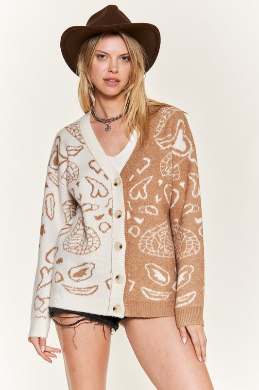 Plus Heart Paisley Color Block Cardigan king-general-store-5710.myshopify.com