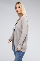 Melange Open Front Sweater Cardigan king-general-store-5710.myshopify.com