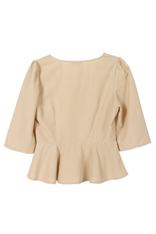 Puff Sleeves Front Button Blouse