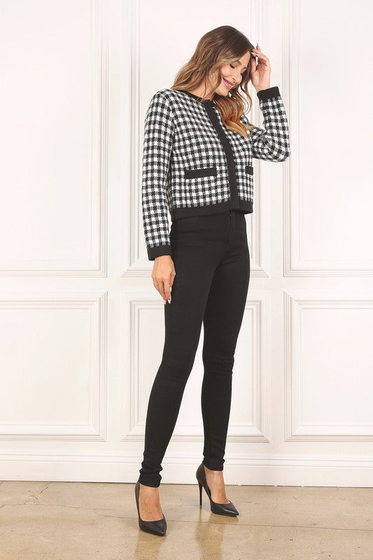 Black Check Knitted Jacket king-general-store-5710.myshopify.com