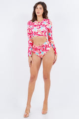 Long Sleeve Floral Print Bikini Set