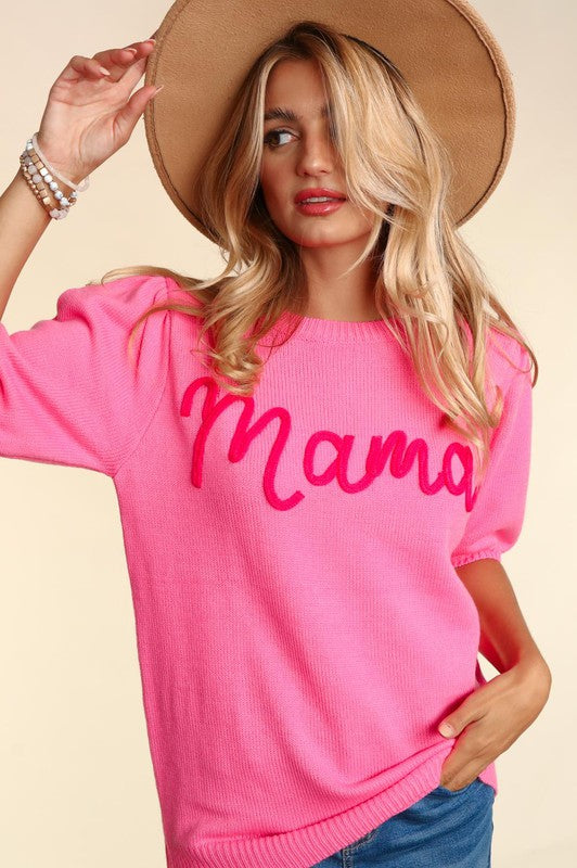 Mama Pop Up Letter Sweater Knit Top