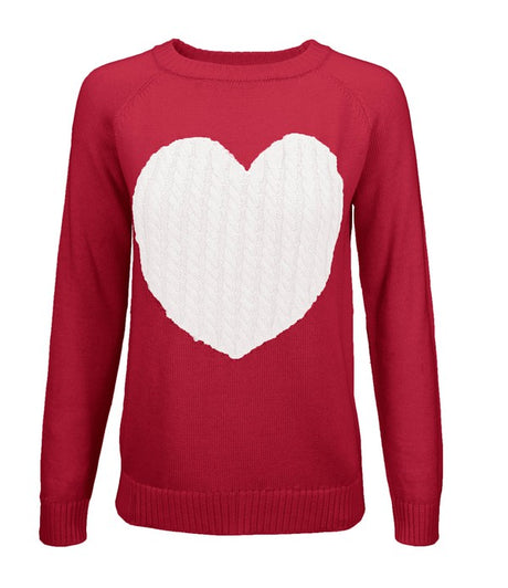 Love Heart Jacquard Round Neck Pullover Sweater king-general-store-5710.myshopify.com