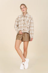 Plaid Long Sleeve Short Shacket with Pockets