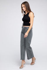 Acid Wash Frayed Cutoff Hem Straight Wide Pants king-general-store-5710.myshopify.com