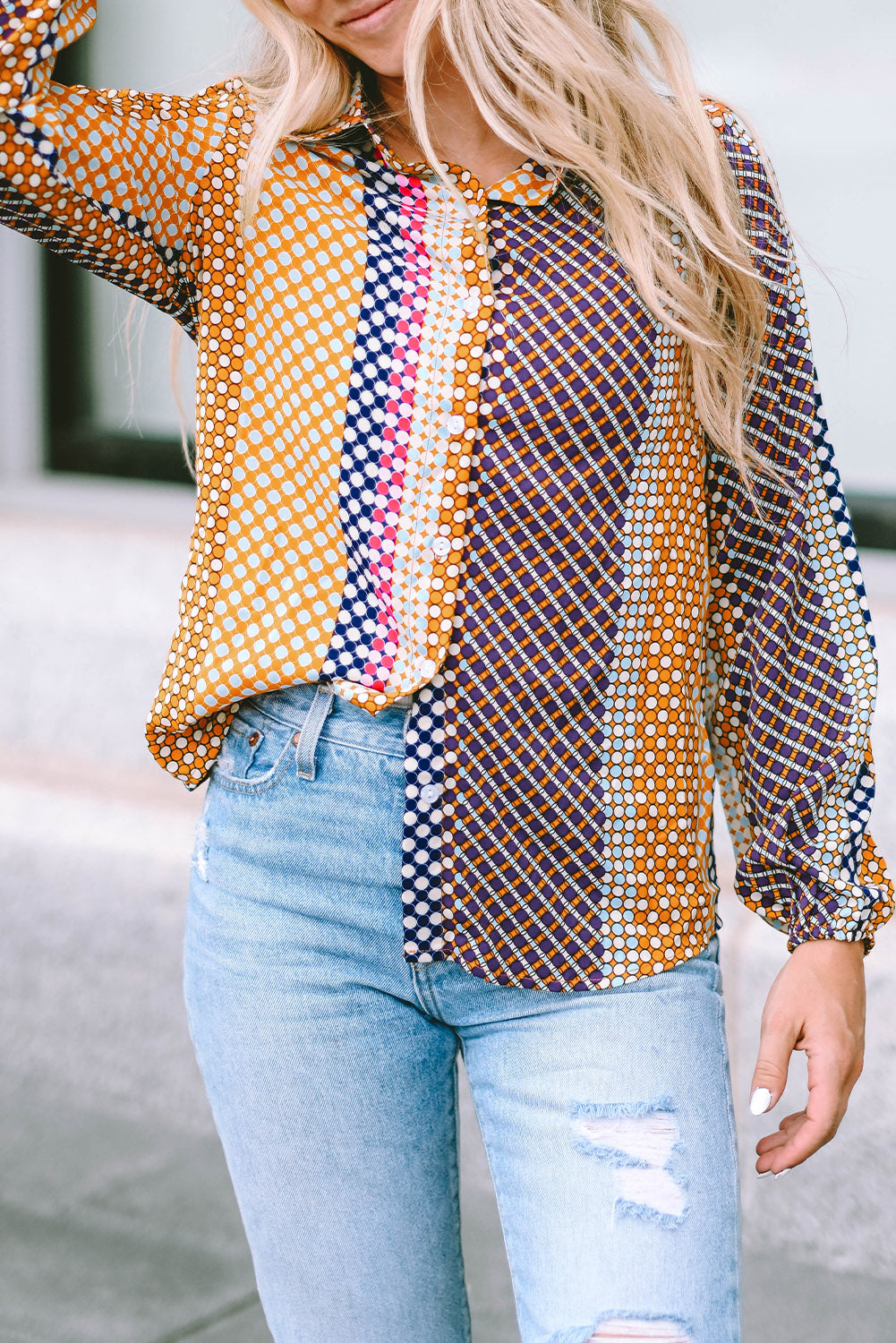 Brown Dot Print Long Sleeve Button Down Shift Shirt king-general-store-5710.myshopify.com