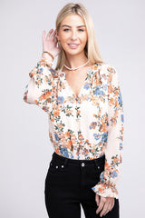 Floral Long Sleeve Chiffon Blouse