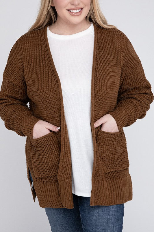 Plus Low Gauge Waffle Open Cardigan Sweater king-general-store-5710.myshopify.com