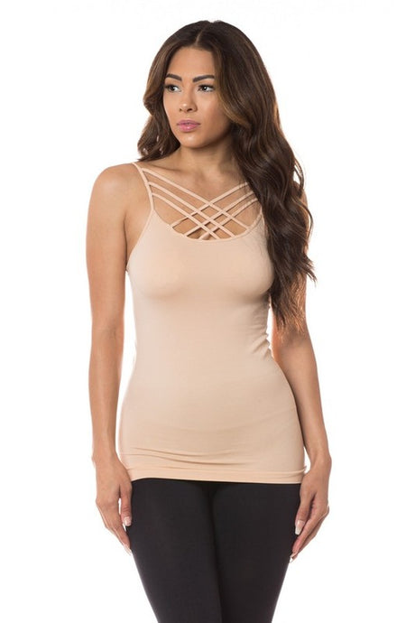 Round Neck Seamless Triple Criss-Cross Front Cami