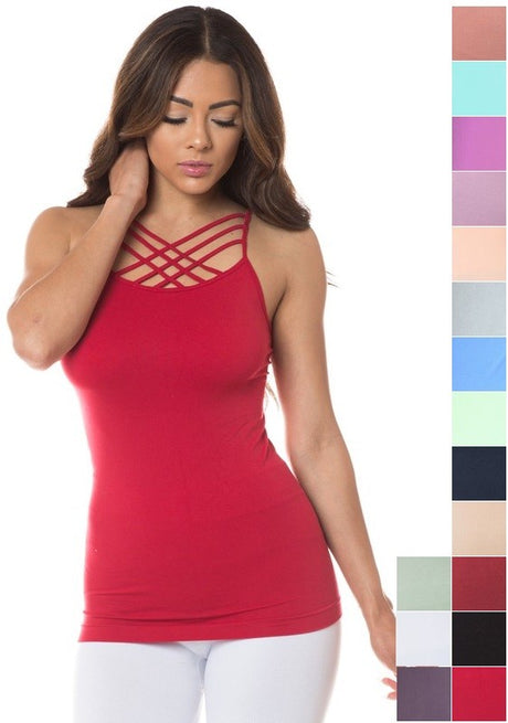 Round Neck Seamless Triple Criss-Cross Front Cami