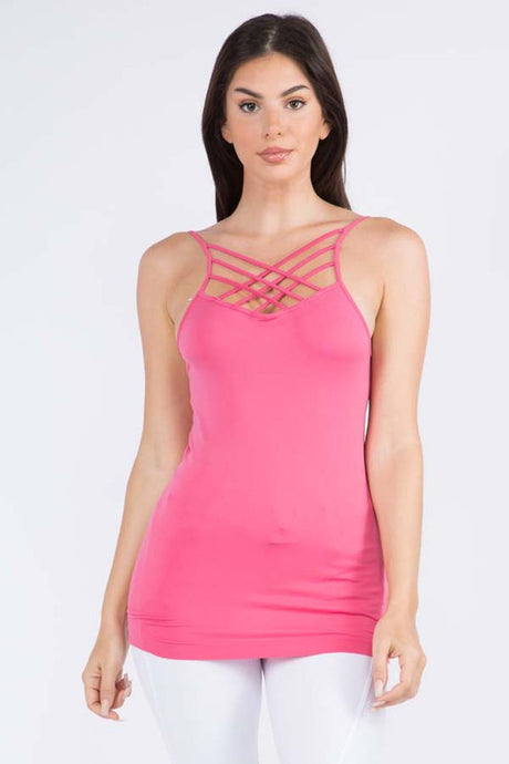 Round Neck Seamless Triple Criss-Cross Front Cami