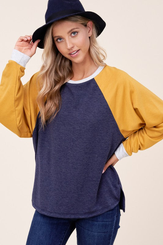 Solid Terry Color Block Sweatshirt