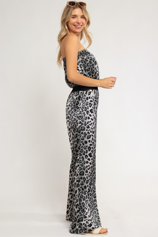 Stretchy Cheetah Print Wide Leg Jumpsuit