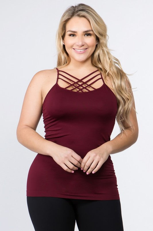 Womens Seamless Triple Criss-Cross Front Cami