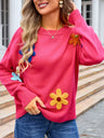 Angel Wings Crochet Flower Round Neck Sweater