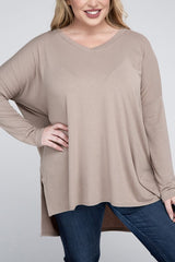 Plus Dolman Sleeve V-Neck Side Slit Hi-Low Hem Top king-general-store-5710.myshopify.com