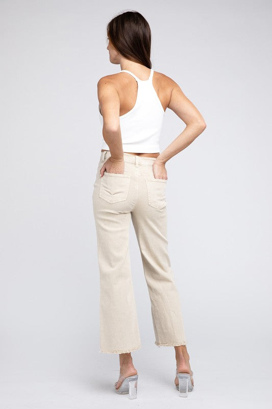 Acid Wash Frayed Cutoff Hem Straight Wide Pants king-general-store-5710.myshopify.com