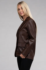 Sleek Pu Leather Blazer with Front Closure king-general-store-5710.myshopify.com