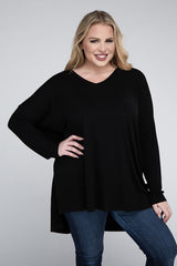 Plus Dolman Sleeve V-Neck Side Slit Hi-Low Hem Top king-general-store-5710.myshopify.com