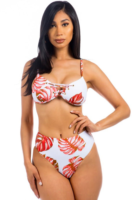 Red Tropical Leaf Print Bikini king-general-store-5710.myshopify.com