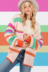 SAGE + FIG Rainbow Striped Open Front Knit Cardigan