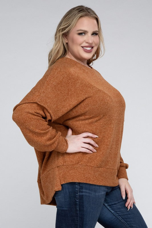 Plus Brushed Melange Drop Shoulder Sweater king-general-store-5710.myshopify.com