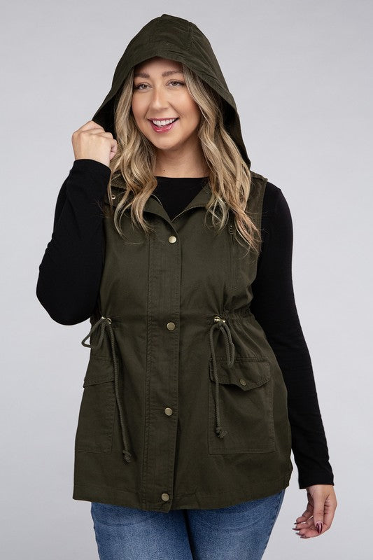 Plus Drawstring Waist Military Hoodie Vest king-general-store-5710.myshopify.com