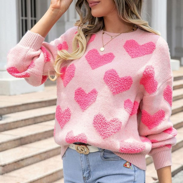 Fuzzy Heart Pink Knit Valentine Sweater king-general-store-5710.myshopify.com