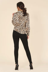 Long Sleeve Satin Leopard Blouse