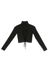 Mock Neck Lace-Up Open Back Top king-general-store-5710.myshopify.com