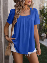 Mandy Ruched Square Neck Short Sleeve Blouse